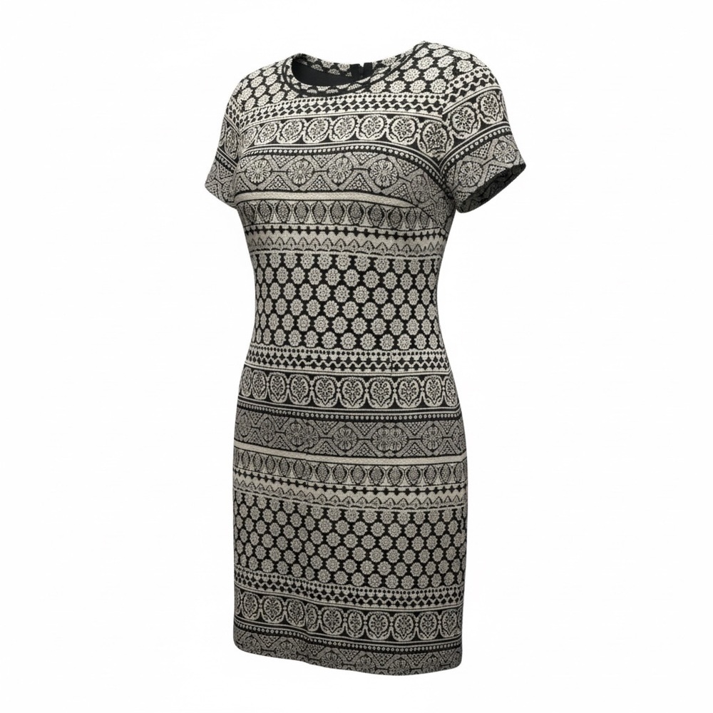 LOFT Sheath Shift Dress Women size Medium M Textured Black White Floral NEW